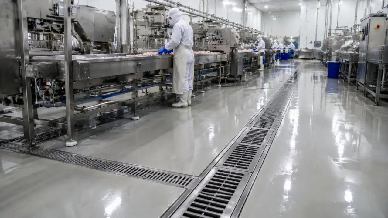 Hygienic drainage systems for factories and manufacturing plants